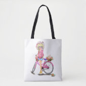 Meisje met roze fiets Canvas tas (Voorkant)