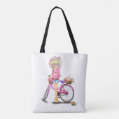 Meisje met roze fiets Canvas tas (Achterkant)