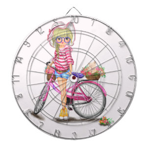 Meisje met roze fiets dart board dartbord