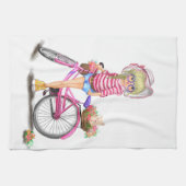 Meisje met Roze Fiets Keuken Handdoek (Horizontaal)