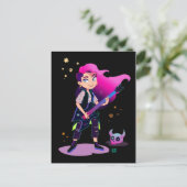 Meisje met roze haar met een rockgitaar briefkaart (Staand voorkant)