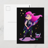 Meisje met roze haar met een rockgitaar briefkaart (Voorkant / Achterkant)