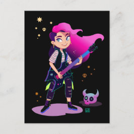 Meisje met roze haar met een rockgitaar briefkaart