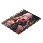 Meisje met roze haar met een roos in haar hand notitieboek (Linkerzijde)