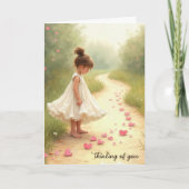 Meisje met roze harten die aan je denken kaart (Voorkant)