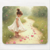 Meisje met roze hartjes op het onverharde pad muismat (Voorkant)