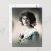 "Meisje met roze rozen"  Briefkaart (Voorkant / Achterkant)