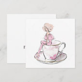 Meisje met roze spoelroze teacup feestdagenkaart (Voorkant / Achterkant)