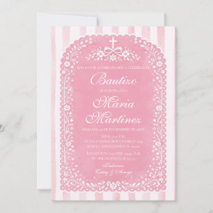 Meisje met roze strepen Spaanse Bautizo Papel Pica Kaart