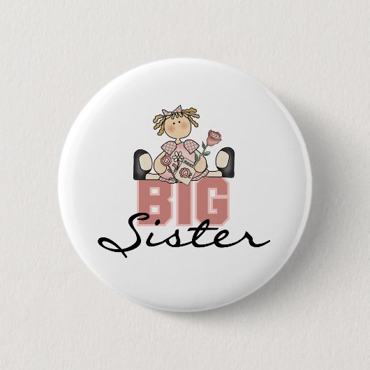Meisje met Rozen Big Sister Ronde Button 5,7 Cm (Voorkant)