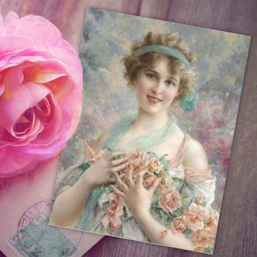 Meisje met rozen door Emile Vernon Briefkaart