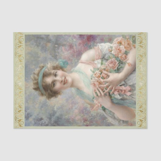 Meisje met rozen door Emile Vernon, Decoupage Tissuepapier (Voorkant)