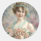 Meisje met rozen Door Emile Vernon Ronde Sticker (Voorkant)