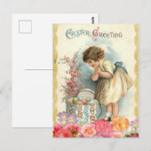  meisje met Rozen en eitjes paasgroet Briefkaart (Voorkant / Achterkant)