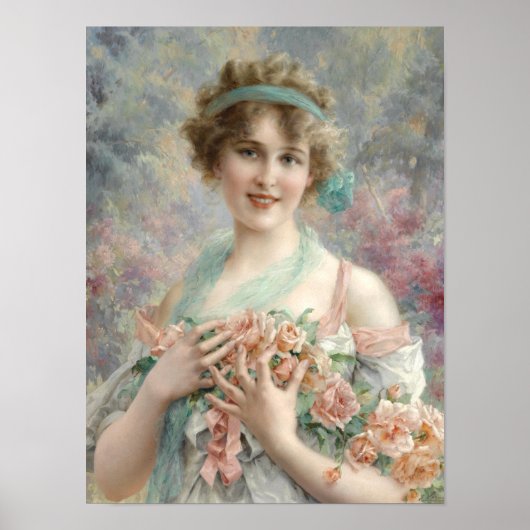Meisje met rozen Fijn Kunst Portret Poster (Voorkant)