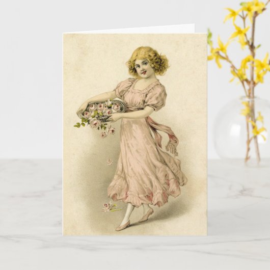  meisje met Rozen Kaart (Gele Bloem)