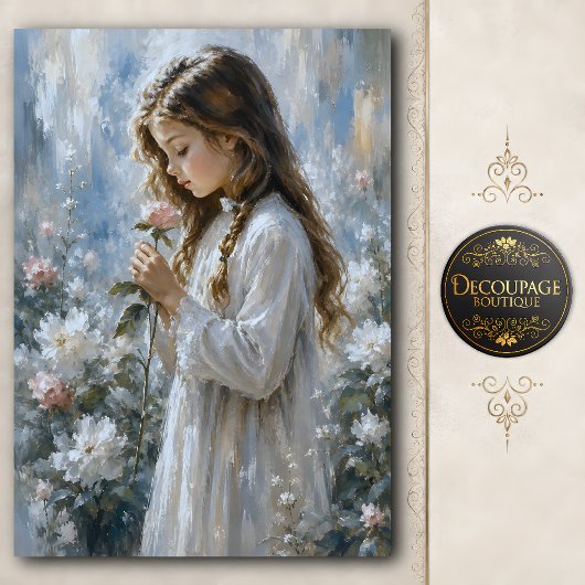 Meisje met rozentuin decoupage tissuepapier