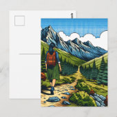 Meisje met Rugzak Wandelen een Natuur Trail Briefkaart (Voorkant / Achterkant)