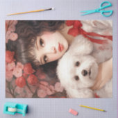 Meisje met Schattige Dog Tissue Papier (Craft)