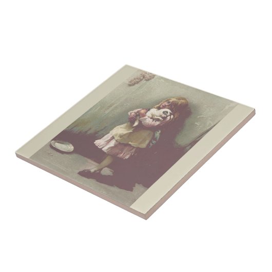   meisje met  schoolboek met Kitten Tegeltje (Zijkant)