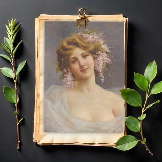 Meisje met Seringen, Achille Beltrame Kunst Tissuepapier