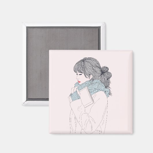 Meisje met sjaal en boek magneet (Voorkant / Achterkant)