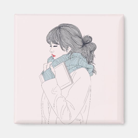 Meisje met sjaal en boek magneet (Voorkant)