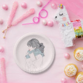 Meisje met sjaal en boek papieren bordje (Feest)