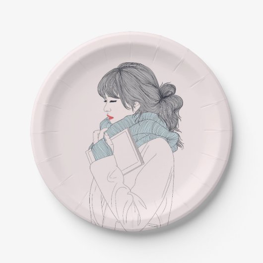 Meisje met sjaal en boek papieren bordje (Voorkant)