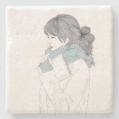 Meisje met sjaal en boek stenen onderzetter (Voorkant)