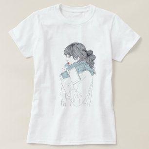 Meisje met sjaal en boek t-shirt