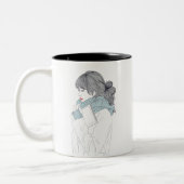 Meisje met sjaal en boek tweekleurige koffiemok (Links)