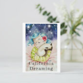 Meisje met slaapkat briefkaart (Staand voorkant)