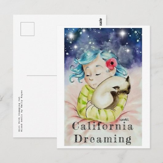 Meisje met slaapkat briefkaart (Voorkant / Achterkant)