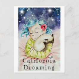 Meisje met slaapkat briefkaart