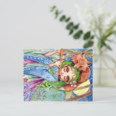 Meisje met Sleepy Fox Briefkaart (Staand voorkant)