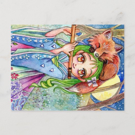 Meisje met Sleepy Fox Briefkaart (Voorkant)