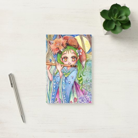 Meisje met Sleepy Fox Post-it® Notes (Kantoor)