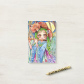 Meisje met Sleepy Fox Post-it® Notes (Op bureau)