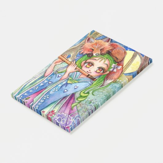 Meisje met Sleepy Fox Post-it® Notes (Schuin)