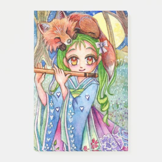 Meisje met Sleepy Fox Post-it® Notes (Voorkant)