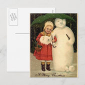 Meisje met Sneeuwman Feestdagenkaart (Voorkant / Achterkant)