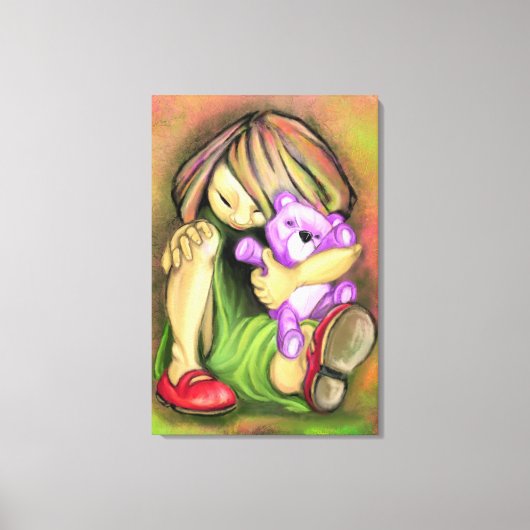 Meisje met speelgoedbeer canvasprint canvas afdruk (Voorkant)