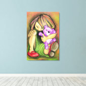 Meisje met speelgoedbeer canvasprint canvas afdruk (Insitu (Houten vloer))