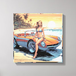 Meisje met sportwagen canvas afdruk