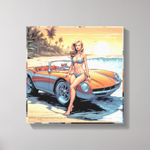 Meisje met sportwagen canvas afdruk