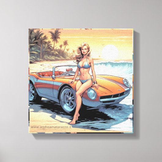 Meisje met sportwagen canvas afdruk (Voorkant)