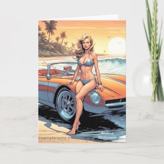 Meisje met sportwagen notitiekaartje (Voorkant)