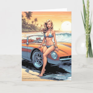 Meisje met sportwagen notitiekaartje