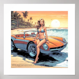 Meisje met sportwagen poster